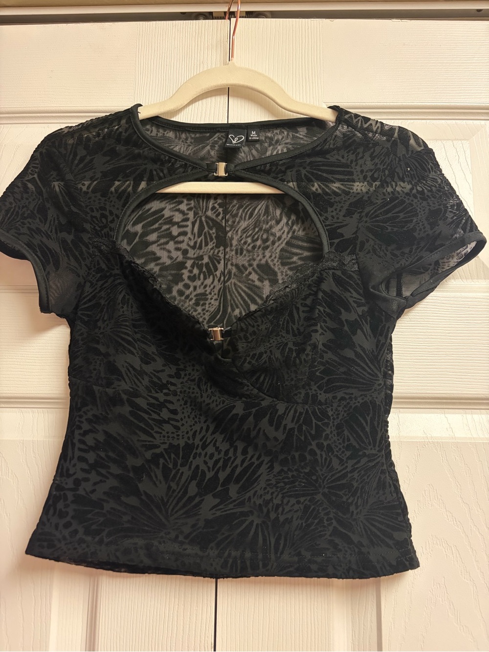 Mesh black going out top with velvet designs